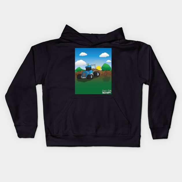 Blue Hunting Truck Cartoon Kids Hoodie by Dad n Son Designs